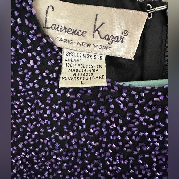Vintage Laurence Kazar Sleeveless Zipper Purple Bead Silk Tank Top Size Large - Picture 2 of 8